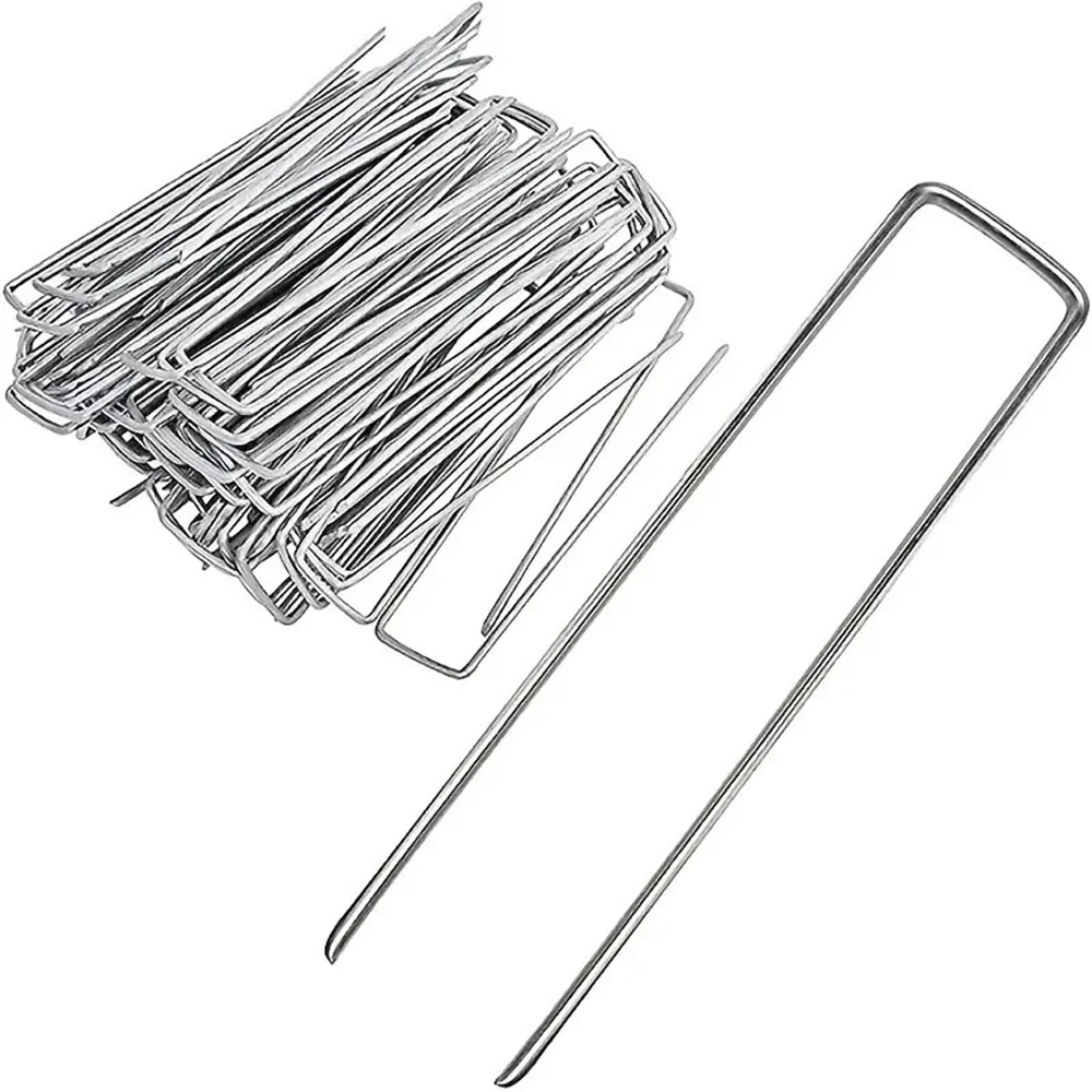 

50/100Pcs Metal U-Shaped Garden Stakes Galvanized Anti-rust Garden Landscape Heavy Duty Yard Lawn Tent Stakes Securing Pegs