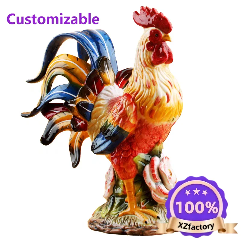 Factory Direct 2026 Top RatedCeramic rose rooster ornament town house feng shui zodiac golden rooster announcement ornament birt