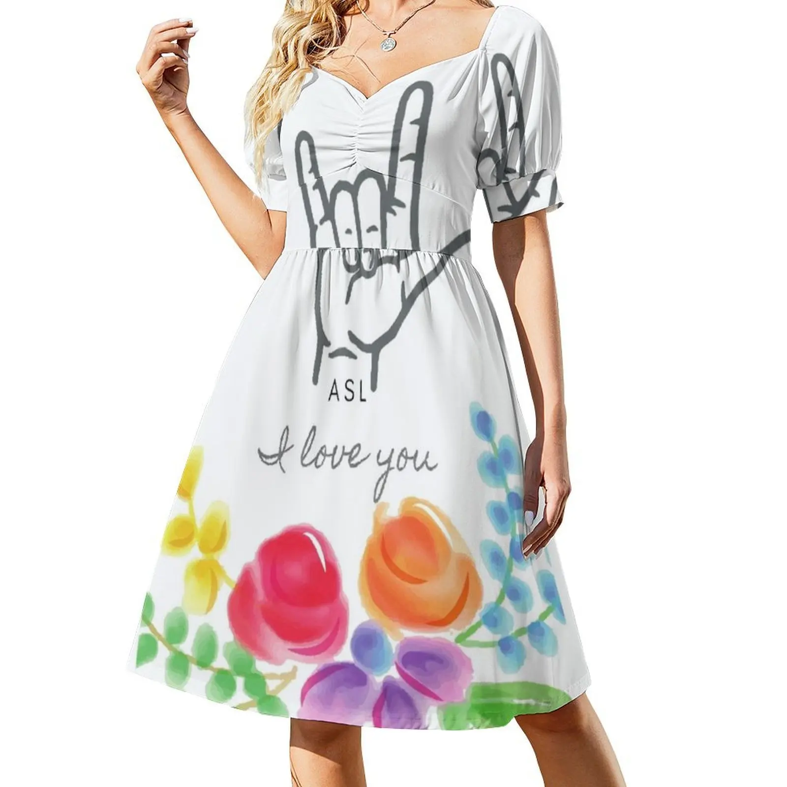 أنا أحبك علامات اليد المائية الزهور Asl المرأة الهيب هوب الشارع الشهير اللباس الرسم طباعة حزب نادي ارتداء المائية اليد #2