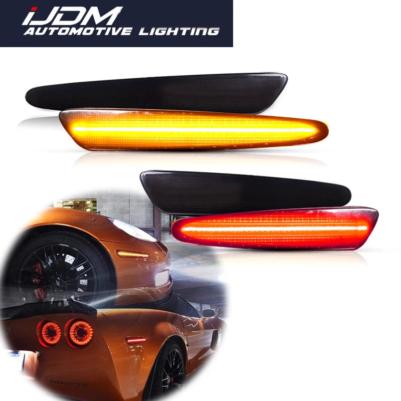 

4pcs Front Rear Bumper Side Marker Turn Signal Lighting Yellow Red LED For Chevrolet Corvette C6 2005-2013 Smoked Accessories