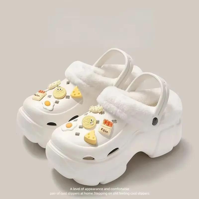 Autumn and winter DIY accessories girls cute padded slippers warm sandals non-slip cloud hole shoes plus cotton garden shoes