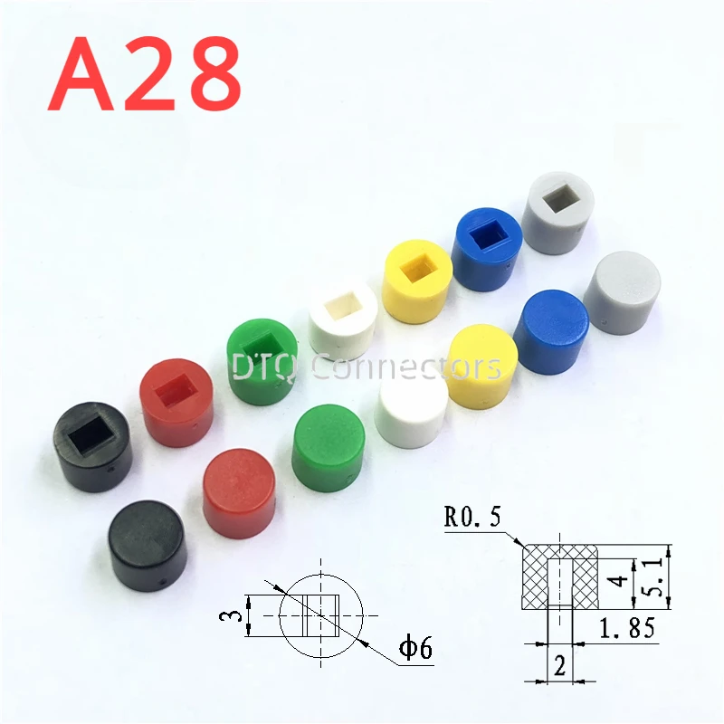 100Pcs A28 Tactile Push Button Switch Cap 6*5 mm Applies to 5.8*5.8 7*7 8*8 8.5*8.5 Self-Locking Switch Button Hat