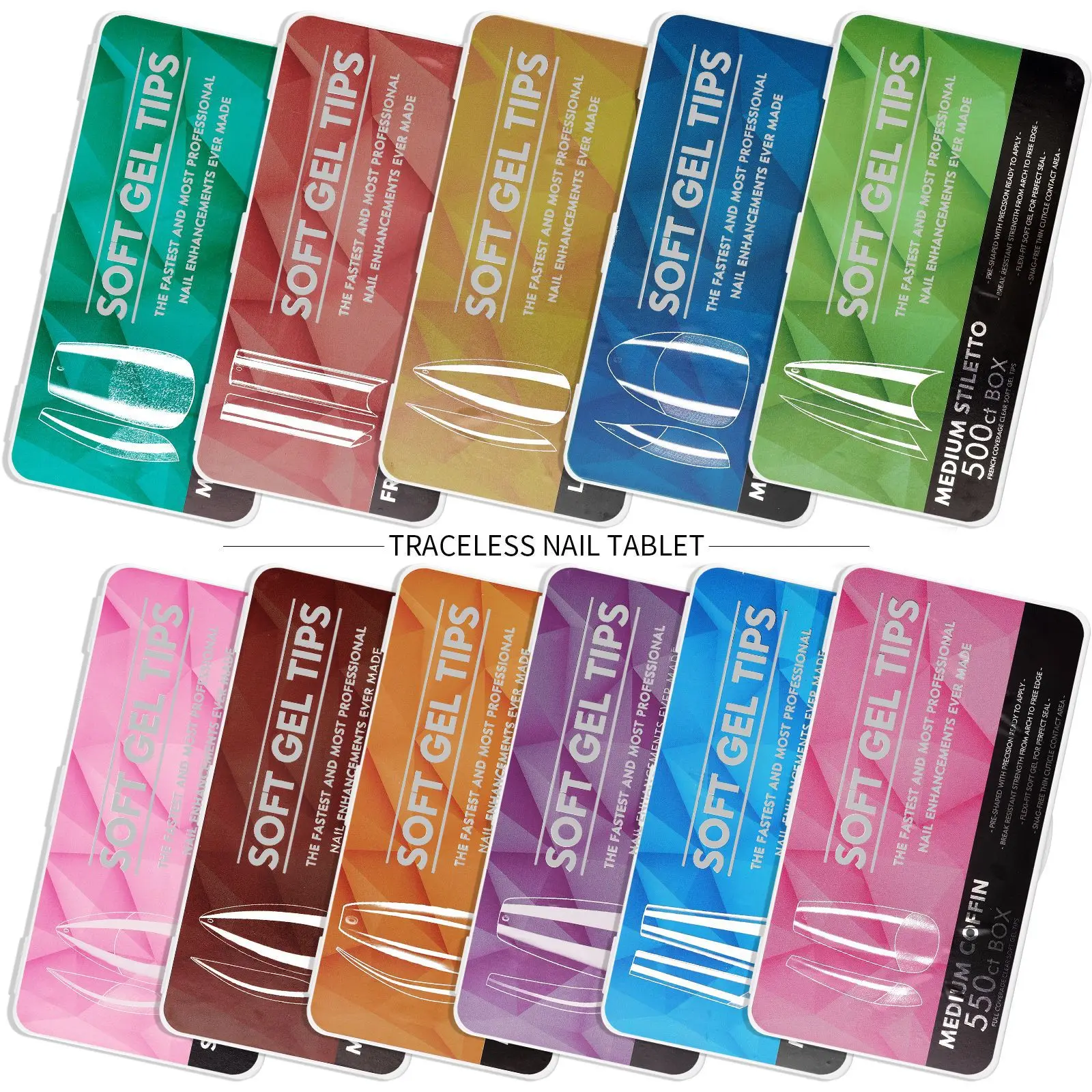 550pcs Coffin Almond Soft Gel Nail Tips  False Half Cover Press On Acrylic Nails 11Sizes Fake Nails DIY Manicure Extension Tools