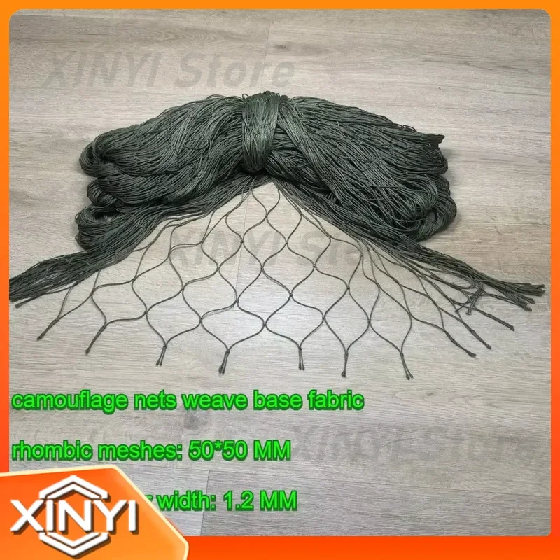 Military camouflage net weaving base, nodes, polyester. The size is 3x6m. Thread 1.2 mm, diamond hole 50 x 50 mm Strands Traw
