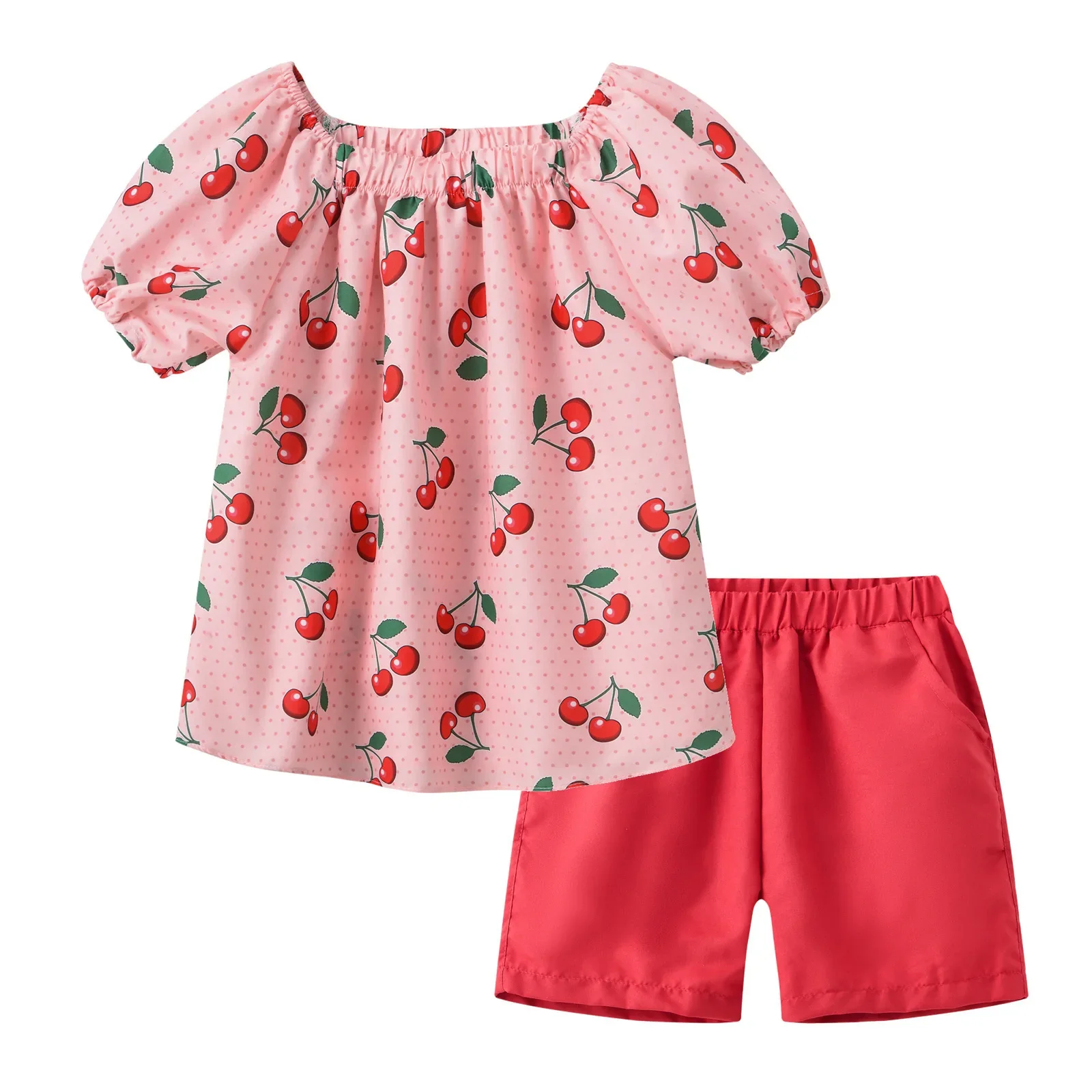 Girls Summer Thin Clothing Set Cute Princess Cartoon Floral Print Short Sleeve Top with Shorts Girl Casual Beach Clothes Outfit
