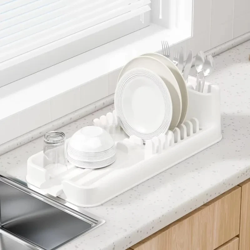 Durable Small Plate Rack Cutlery Holder Compact Kitchen Countertop Storage Organizer for Utensils and Dish Drying