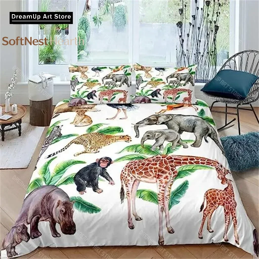 2026 Duvet Cover Cute Monkey Comforter Cover Forest Cartoon Wild Animal Bedding Set For Kids Teens Toddler For Room Decoration G