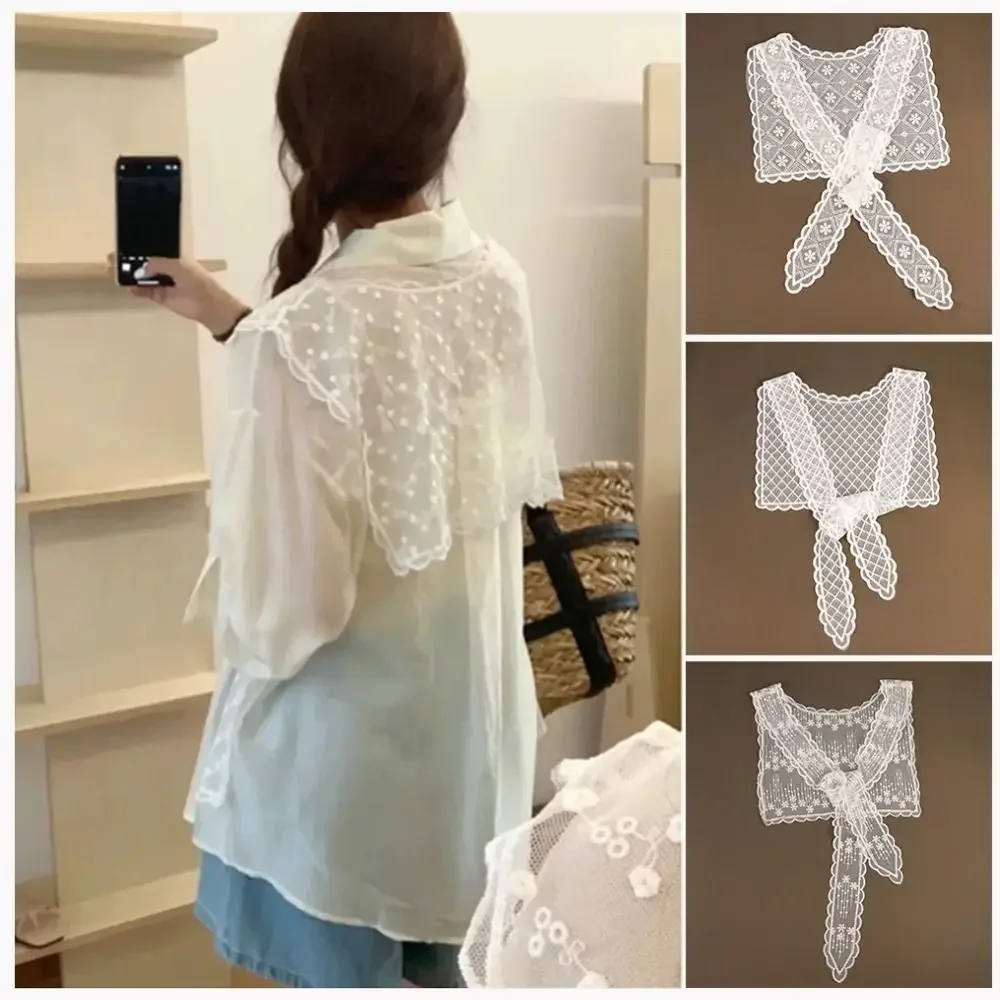 

Белая кружевная сетка с вышивкой, большой галстук-бабочка, одежда, декоративный воротник, бант, вырез/пояс/шаль, аксессуар в стиле милой девушки