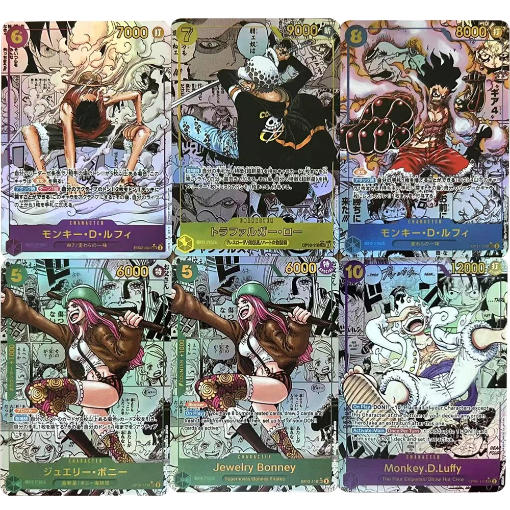 

6 шт./компл. Diy One Piece Collection Card Self Made Trafalgar D. Water Law Jewelry Bonney Luffy Opcg Colorful Flash Anime Card Gift