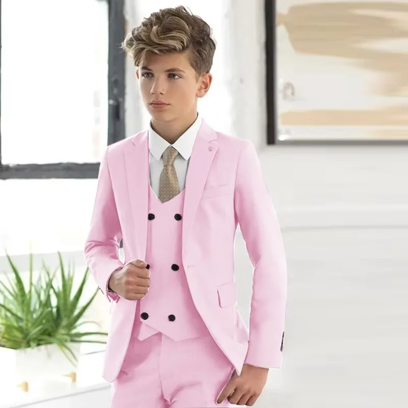 Casual White Boys Formal Suits Clothing Set Kids Coat Vest Pants 3Pcs Wedding Tuxedo Suit Children Blazer Party Costume