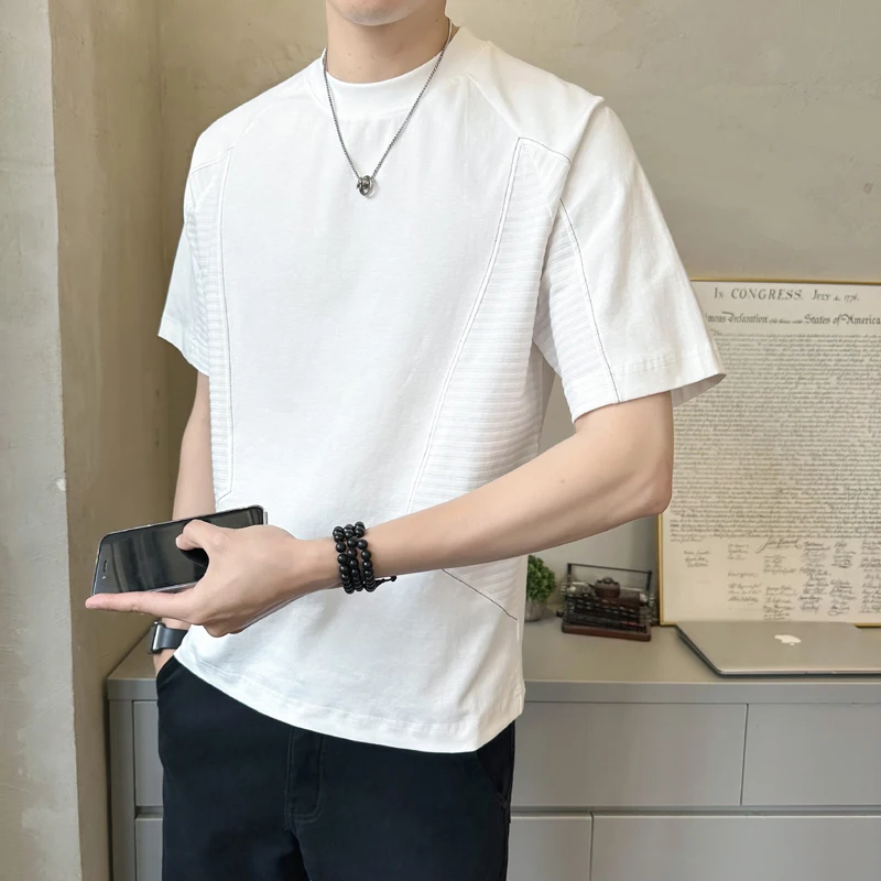 2025 Summer Men Black Tshirts Men Cotton Shorts-Sleeve White Tops Solid Color Oversizes Tees Male Tshirt Clothes