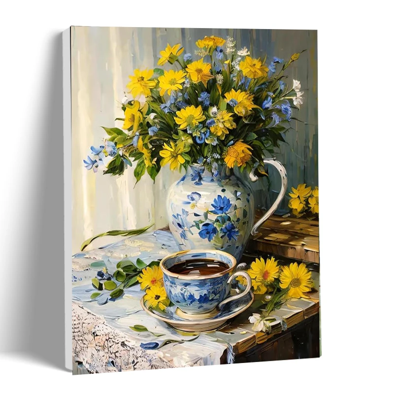 

CHENISTORY DIY Painting By Numbers Yellow Flowers Hand Painted Art Drawing On Canvas Gift Pictures By Number Kits Home Decor