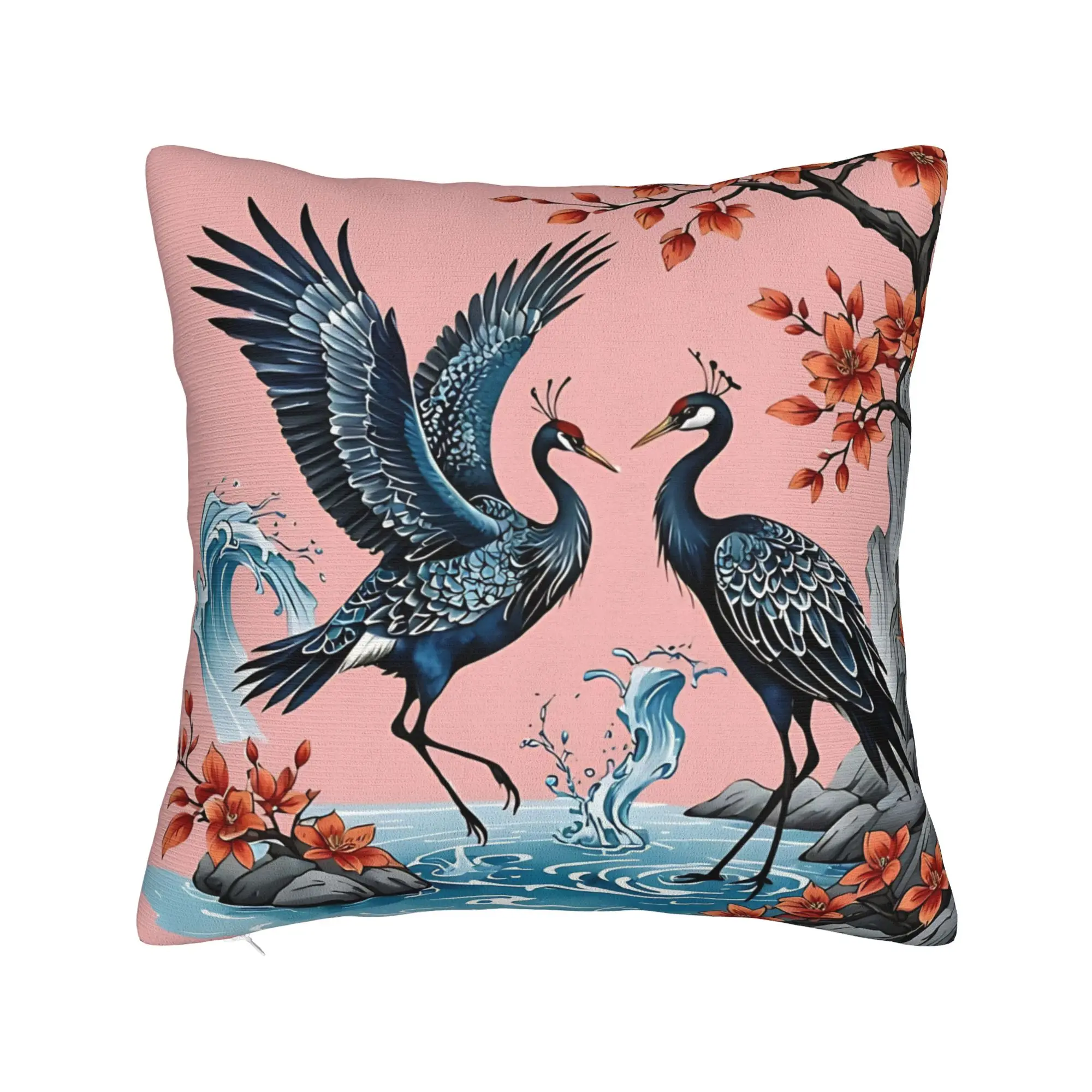 Crane Dance Under The Tree Pillowcases  Funny Pillow Case For Sofa Bedroom Home Decor Custom Pillow Cover