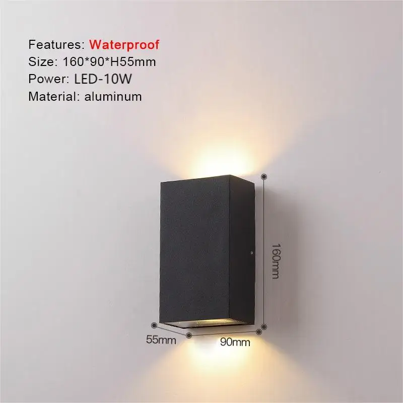 Outdoor waterdichte LED-wandlamp Modern en eenvoudig Scandinavisch Zwart Villa Binnenplaats Tuin Gang Balkon Dubbele kopspots