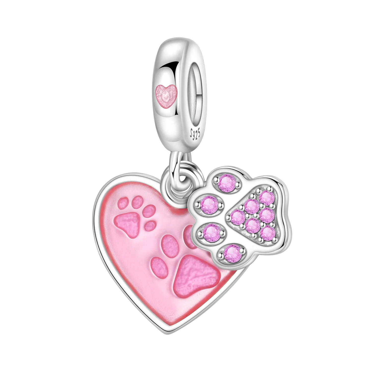 925 Sterling Silver Pet Paw Print Heart Dangle Charm Symbol of Unconditional Pet Love Pendant Fit Bracelet Women Jewelry Gift