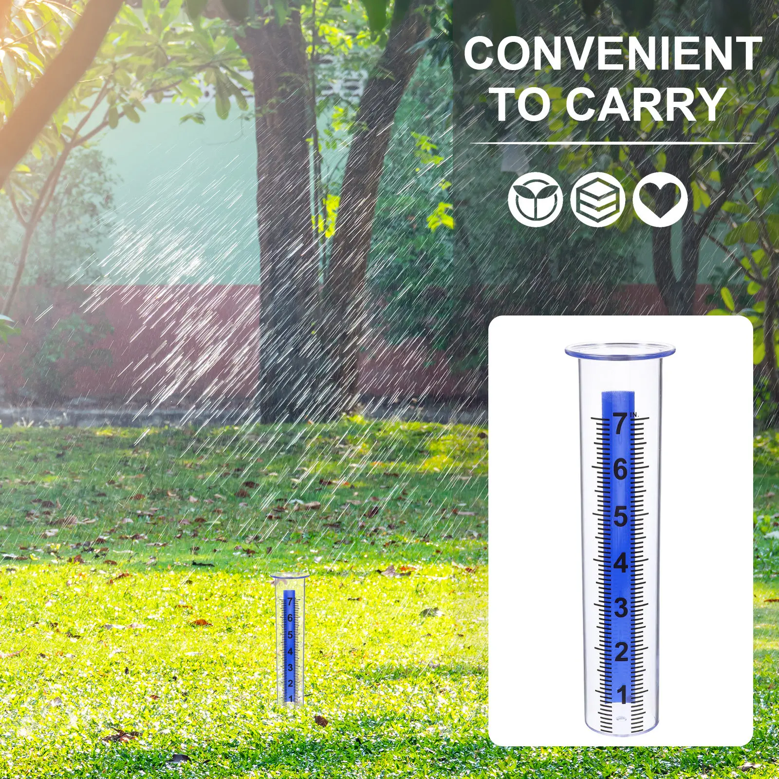 2Pcs Small Lightweight Plastic Rain Gauge Tube Clear Graduated for Accurate Rainwater Collection Outdoor Garden Lawn Farm Yard