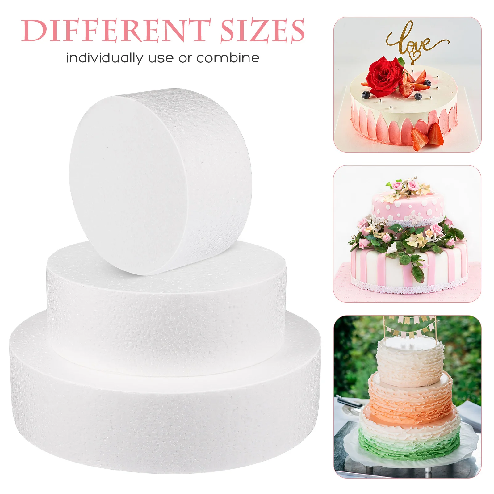 3 Pcs Display Cake Mold Round Fake Cakes Foam Practice Molds for Decorating Dummies