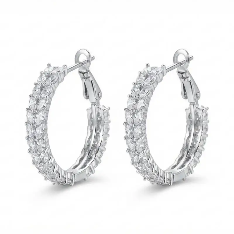 

MURMUR Elegant Marquise Crystal Hoop Earrings Silver Tone Sparkling Cubic Zirconia Bridal Wedding Jewelry
