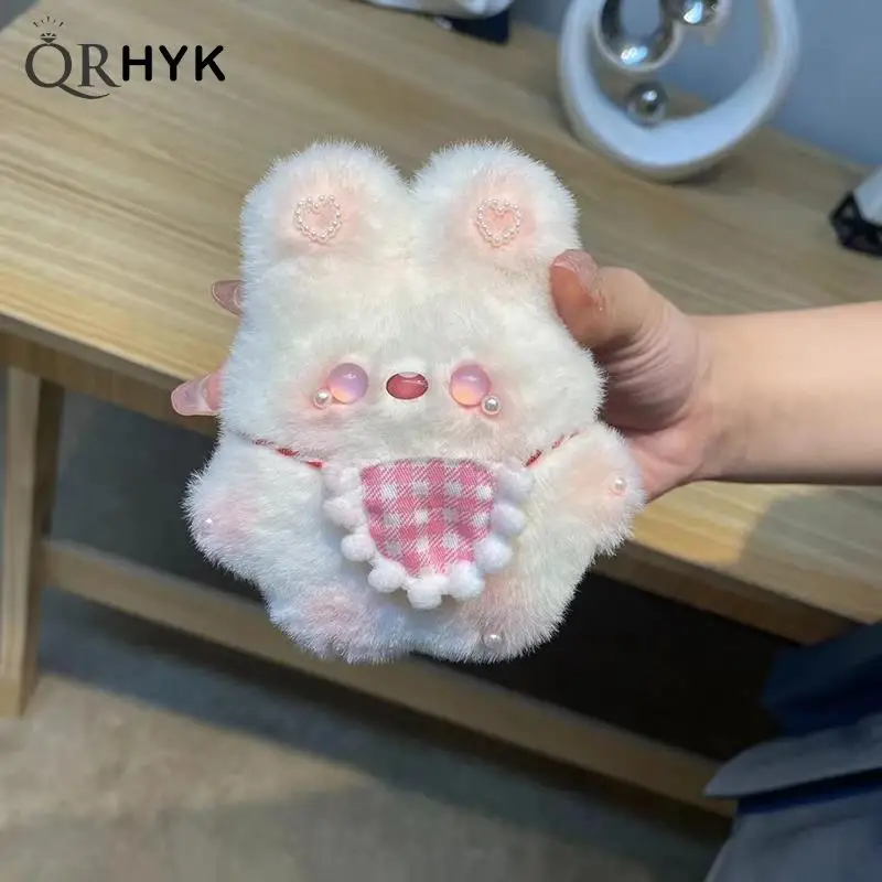 DIY Cartoon Plush Bib Rabbit Doll Toy Keychain Cute Bag Pendant Charms Car Keyring For Women Kawaii Gift