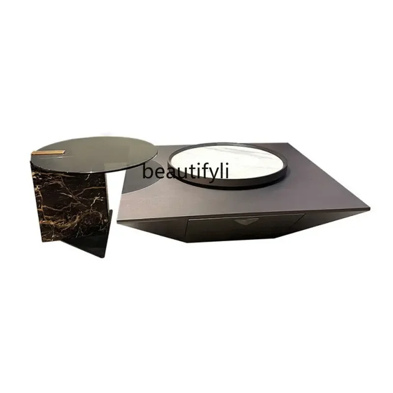 

Italian Light Luxury Square Coffee Table Silent Wind Belt Turntable Side Table Modern Living Room Furniture