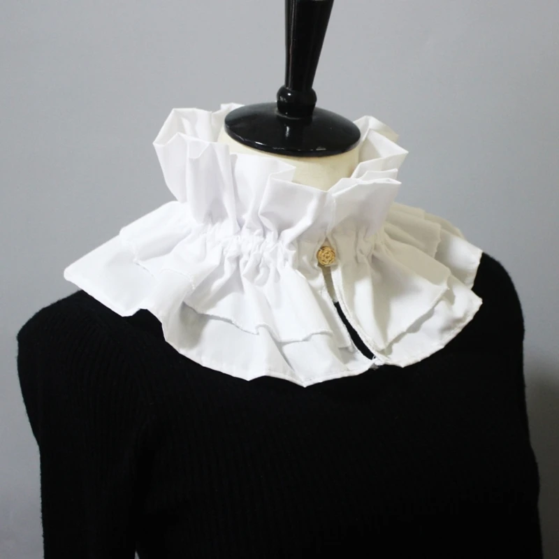 ผู้หญิง Layered Ruffle ปลอม Victorian คอ Ruff แฟชั่น Clown COLLAR ฮาโลวีน Props เครื่องแต่งกาย Dropship