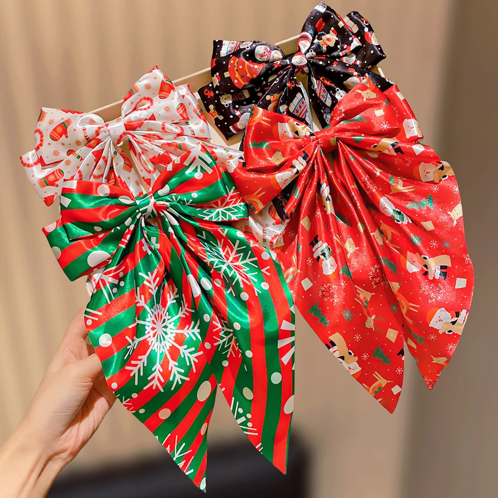 Mehrfarbige Haarspangen mit Schleife für Mädchen, Weihnachtselemente, Haarnadeln mit Schneeflocke, Weihnachtsmann, Rentier-Designs als Weihnachtsgeschenk