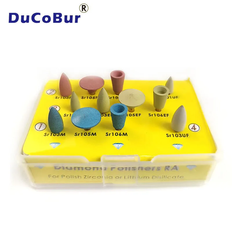 

DuCoBur 12PCS/Box Dental Burs Polishing Kit Dentistry Accessories Tool Diamond Polishers for Zirconia/Lithium Disilicate 15,000r