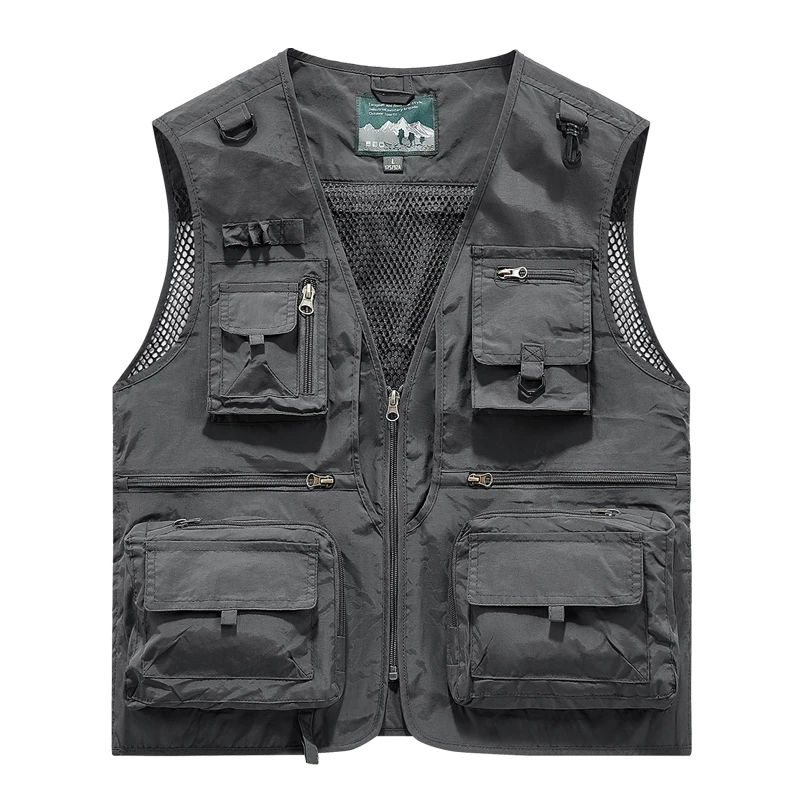 Zomervest voor heren, veelzakken, mesh gevoerd, ademend, mouwloos jack, dun buitenvissen, fotograaf, gereedschapsvest, heren
