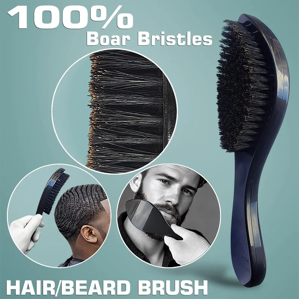 

Черная щетка для бороды Gracemen — мужская щетка для волос с волнами 360, мягкая 100% щетина кабана с ручкой из АБС-пластика