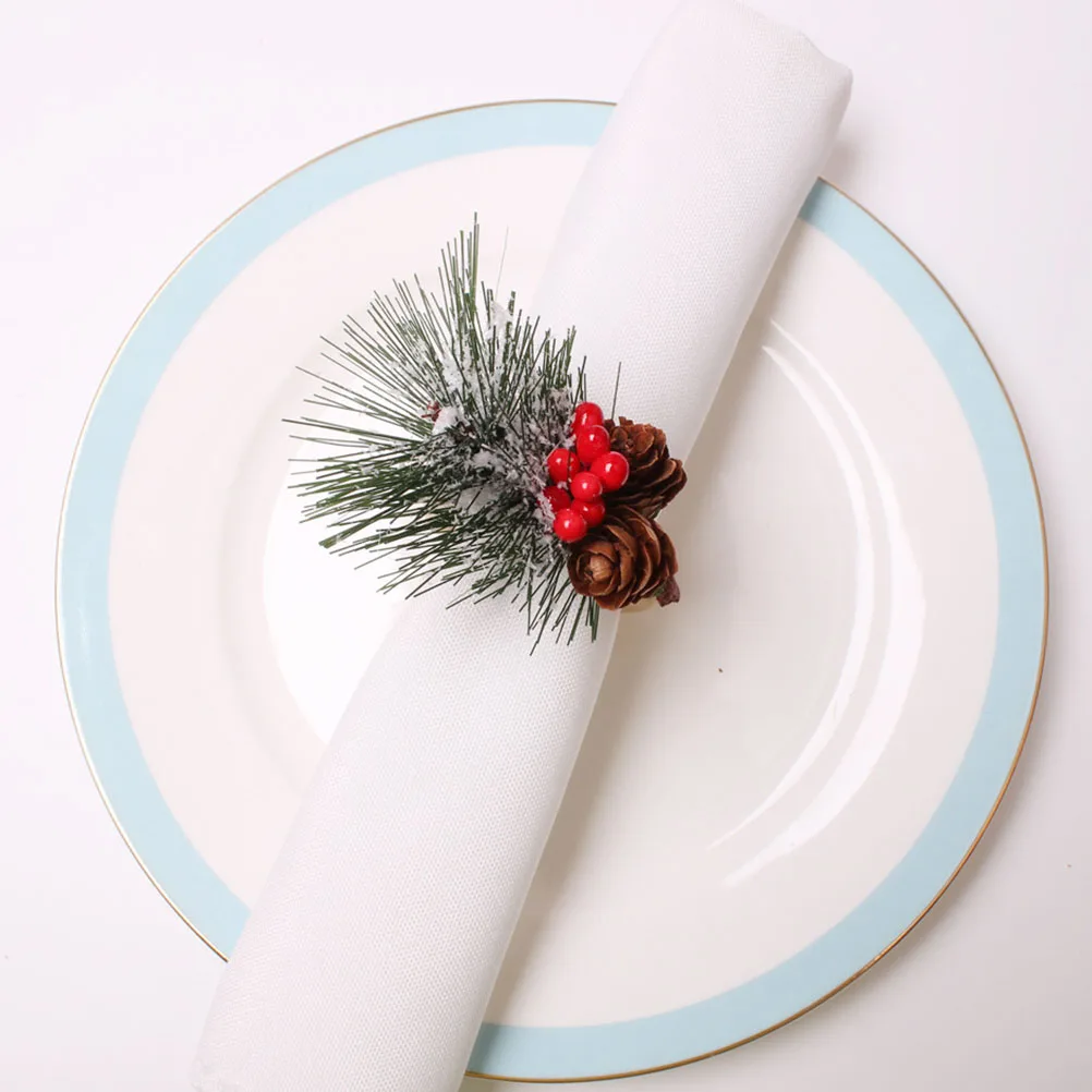 

6Pcs Christmas Napkin Rings Pine Cone Design Creative Buckles for Home Hotel Restaurant Bar Festive Layout Napkin Ring