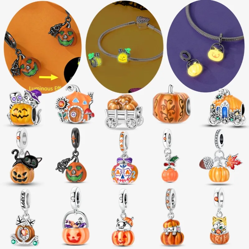 

Original Pumpkin Series 925 Silver Pendant Charm Cat Bracelet DIY Festival Gift