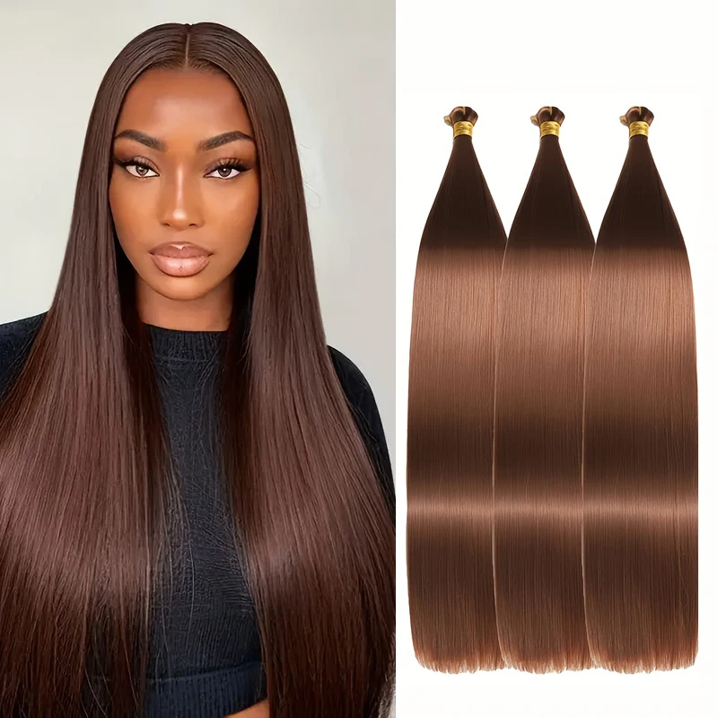 

Women Bone Straight Hair Bundles Super Long Synthetic Yaki Hair Extensions High Temperature Fiber Weaving Straight Hair Style