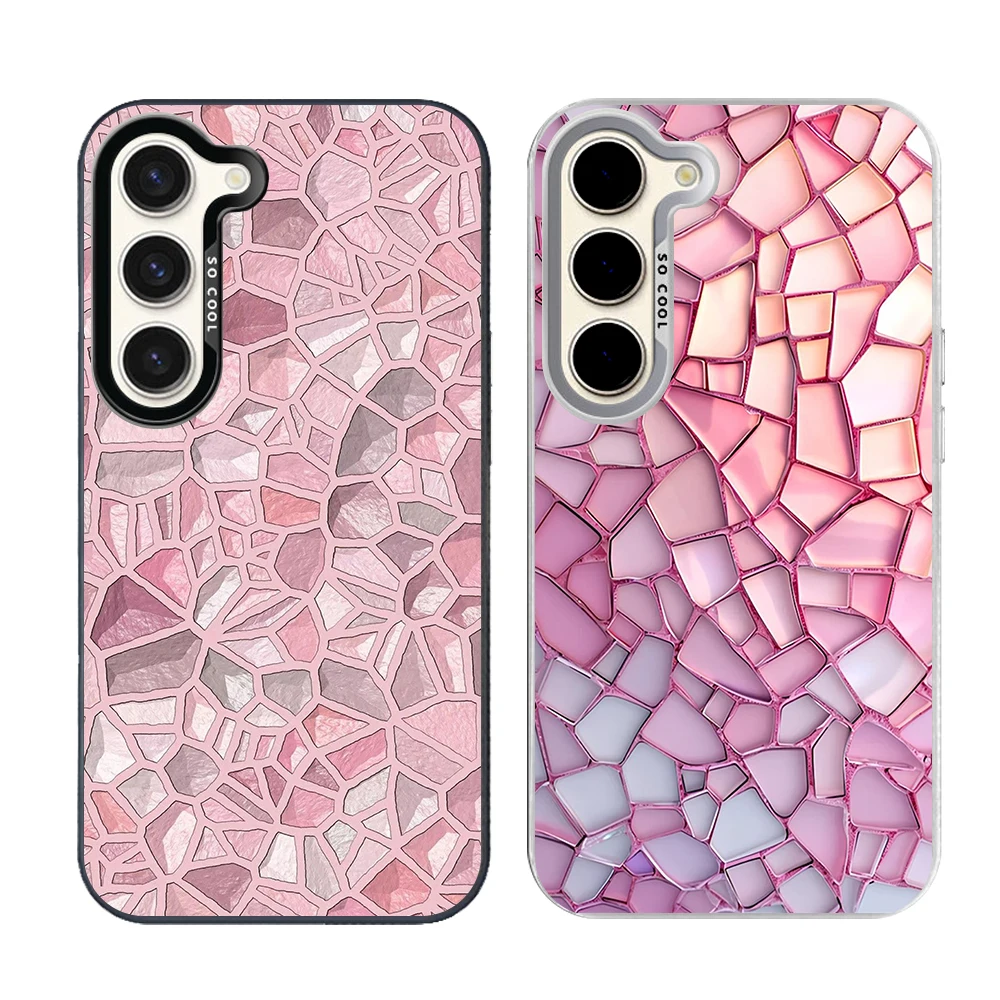 Polygonal Pattern Phone Case Cover for Samsung Galaxy S26 S25 S24 S23 S22 S21 S20 FE Ultra Plus Present Grey Silvery Shell Capas