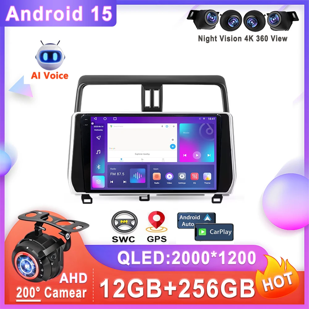 

For Toyota Land Cruiser Prado 150 2018 - 2020 Android 15 Car Stereo No 2din DVD 5G Navigation stereo GPS Screen Head Carplay