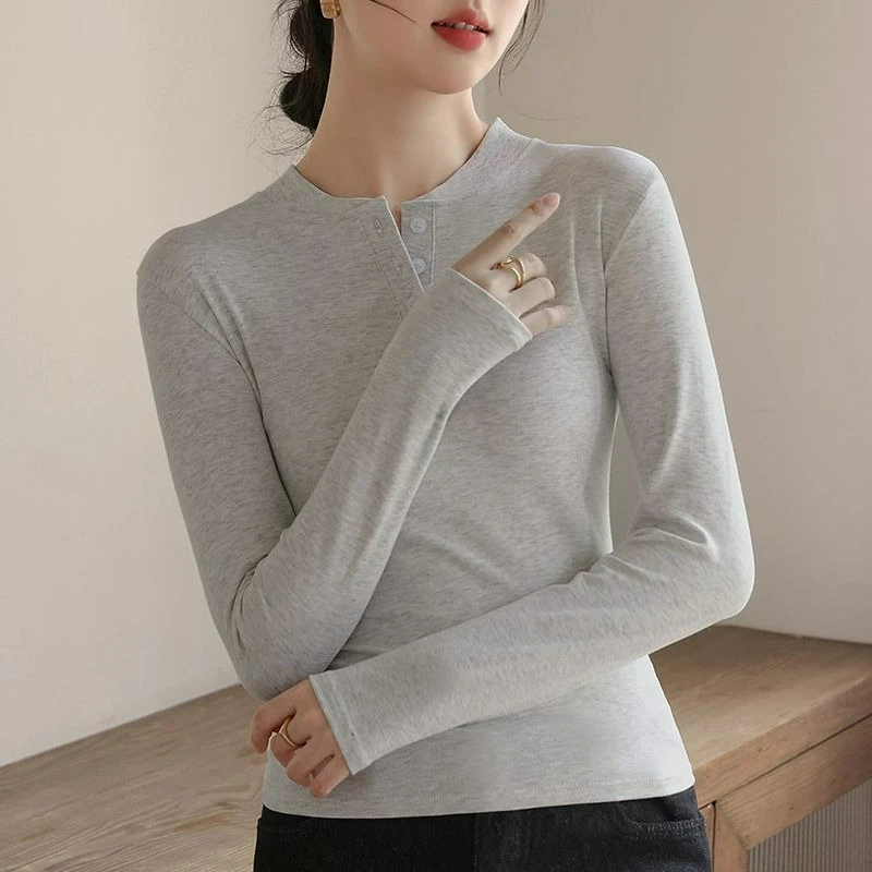 

Half Open Collar Long Sleeved Base Shirt for Women's Autumn New Stretch Slimming T-shirt for Slim Fit and Versatile Top