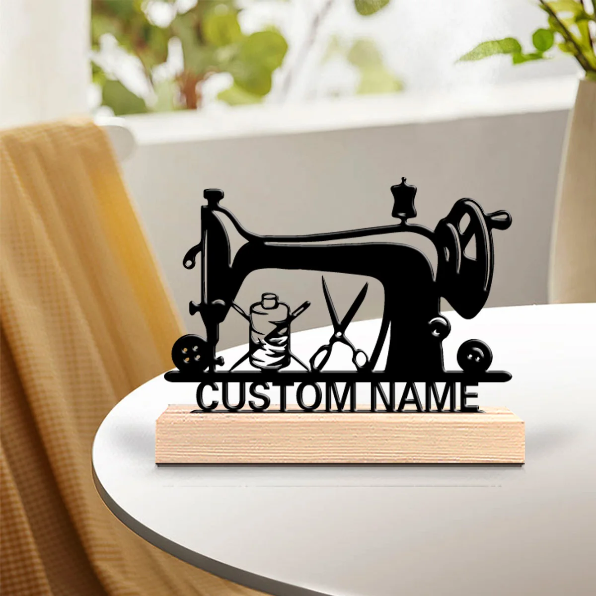 1pc Simple sewing machine Customized Letter Iron Statue With Wood Base Iron Ornament Tin Sculpture Handicraft With Wood Base