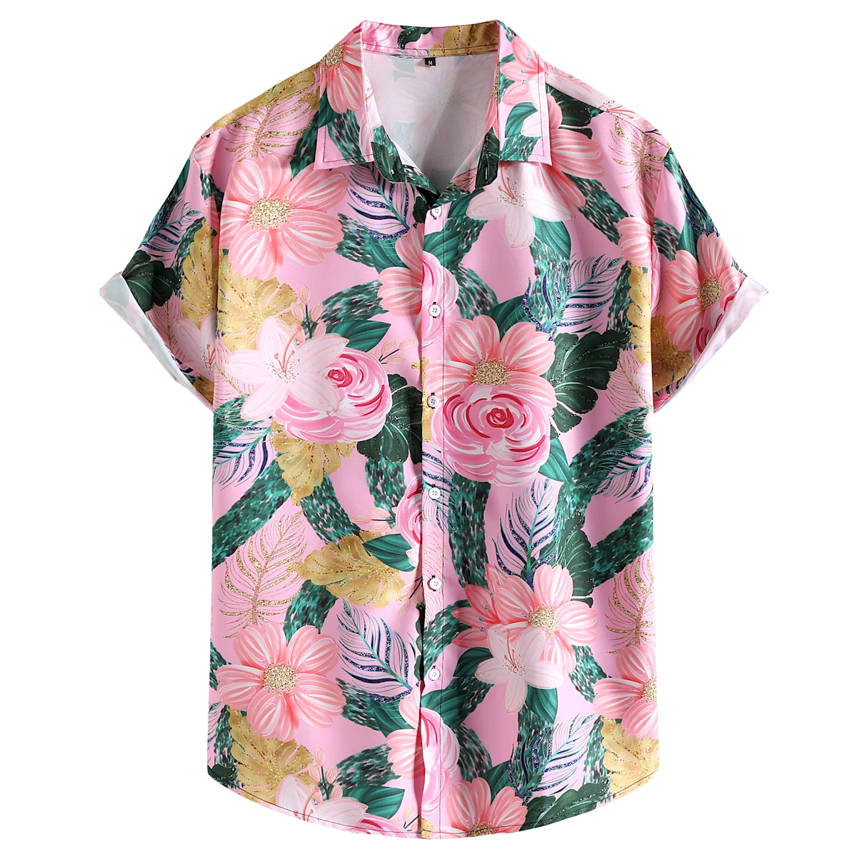 Pink Flower Print Hawaiian Floral Shirt Men 2023 Brand Casual Short Sleeve Button Up Summer Beach Party Shirts Men Chemise Homme