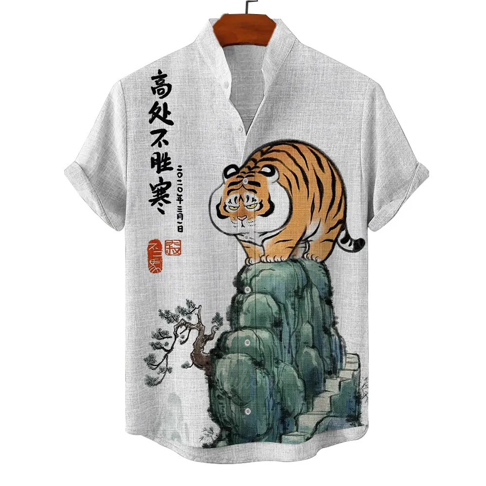Hawaiian men's summer designer shirt 3d vacation animal tiger print Hawaiian shirt casual short sleeve floral fashion vintage