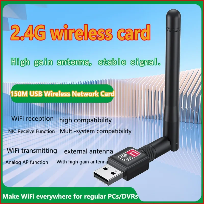 ミニWi-Fiネットワークカード,USBアンテナ,ドングル,レシーバー,8188etvアダプター,802.11b,n,g,PC, Windows用,150mbps,20dbm