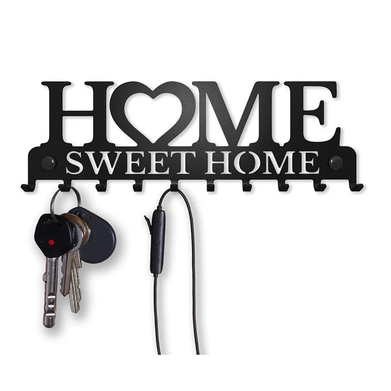 Sweet Home Black Metal Balcony Wall-mounted Clothes Rack Key Holder Kitchen Organizer Bathroom Rangement Hooks Hangers Storage