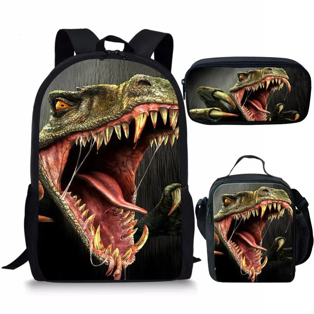 Classic Youthful Jurassic World Dinosaur 3D Print 3pcs/Set Student Travel bags Laptop Daypack Backpack Lunch Bag Pencil Case