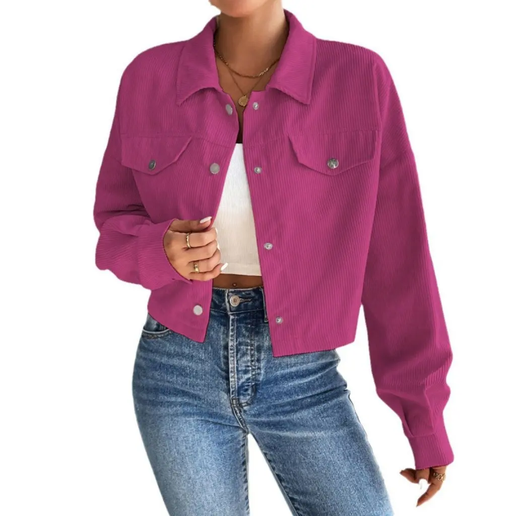 

Women's Casual Lapel Corduroy Jacket Single-Breasted Short Coat Autumn Winter New Arrival European American Style by
