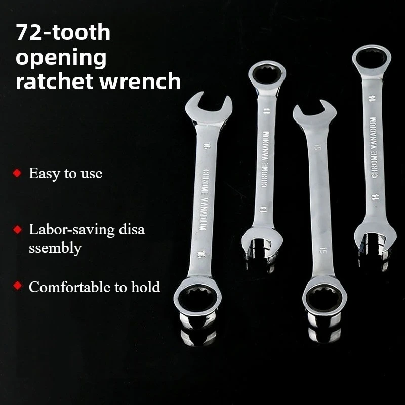 6/7/8/9/10mm Universal Spanner Metric Ratchet Combination Save Labour Wrench 72 Teeth Steel End Head Ratchet Dual-purpose Wrench