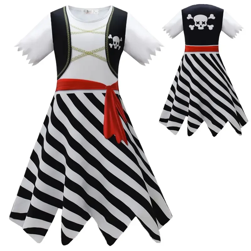 

111Новинка www, пиратские платья для косплея, маскировочная юбка для девочек, праздничное платье на Хэллоуин, детское платье с короткими рукавами, карбины, косплей Cl