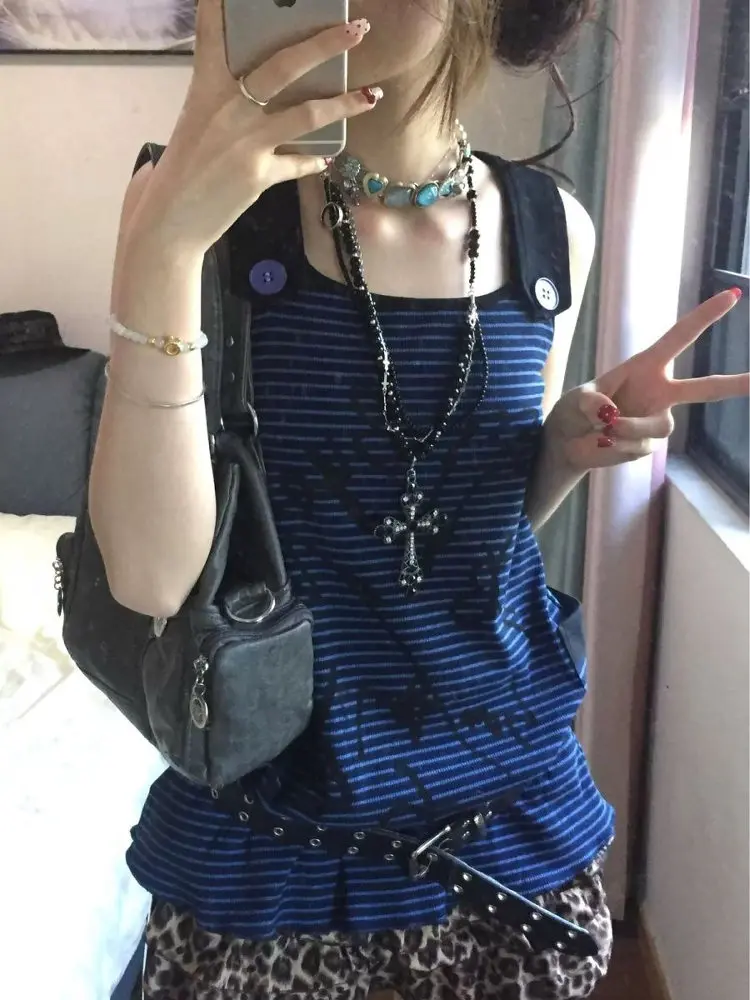

Y2K Subculture College Sle fiti Stripe Design Svel майка милый крутой летний трендовый топ женская футболка