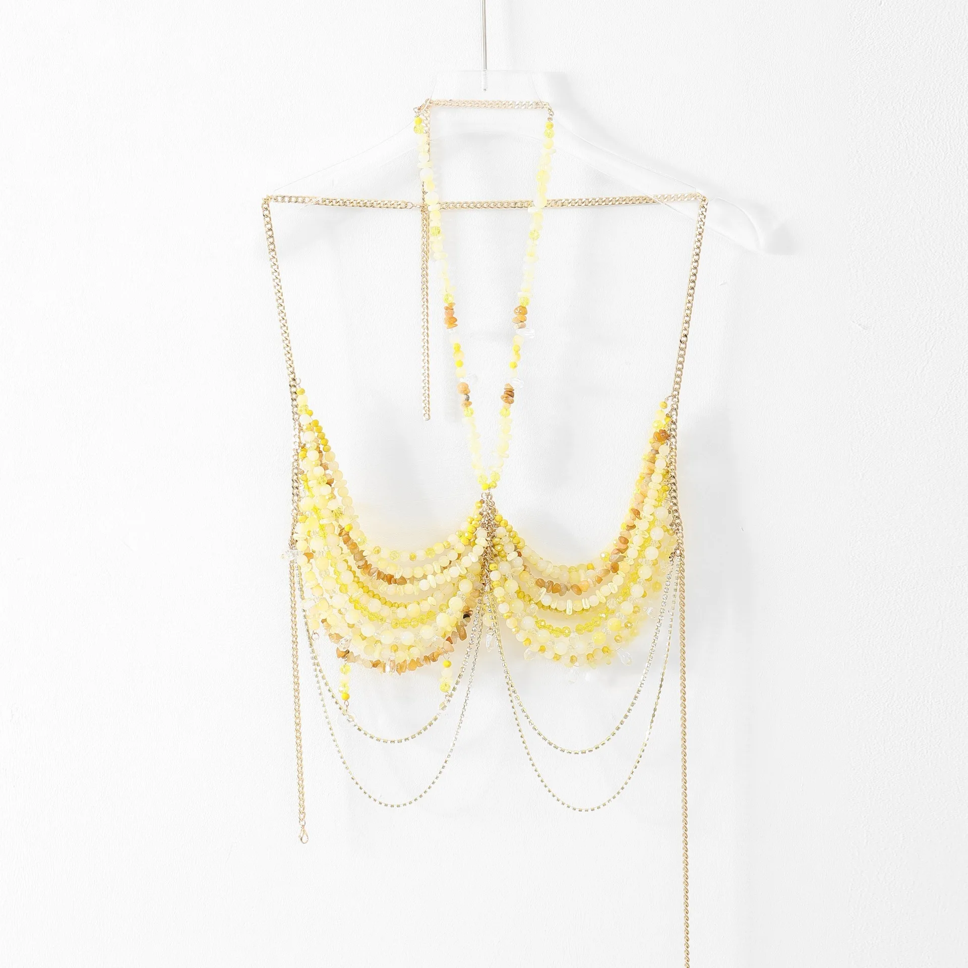 Fashionable And Sexy Gradient Color Glass Bead Chest Chain, Colorful Bead Body Chain, Adjustable Underwater World Shell Bead Top