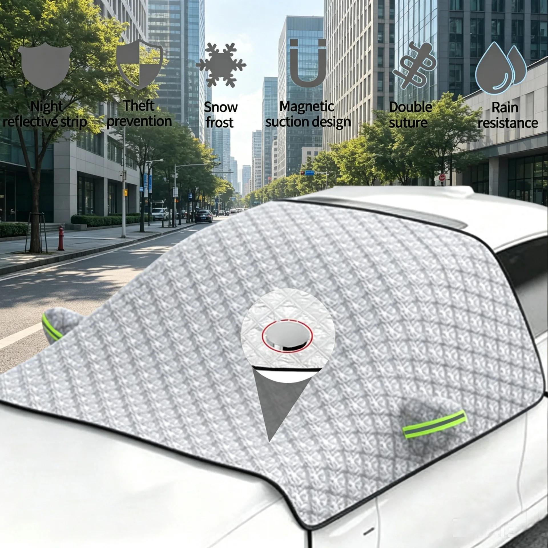 Ultrasonic Car Cover, Universal Sun Shade Protector, Heat Insulation, Snowproof, Dustproof & Waterproof Car Shield
