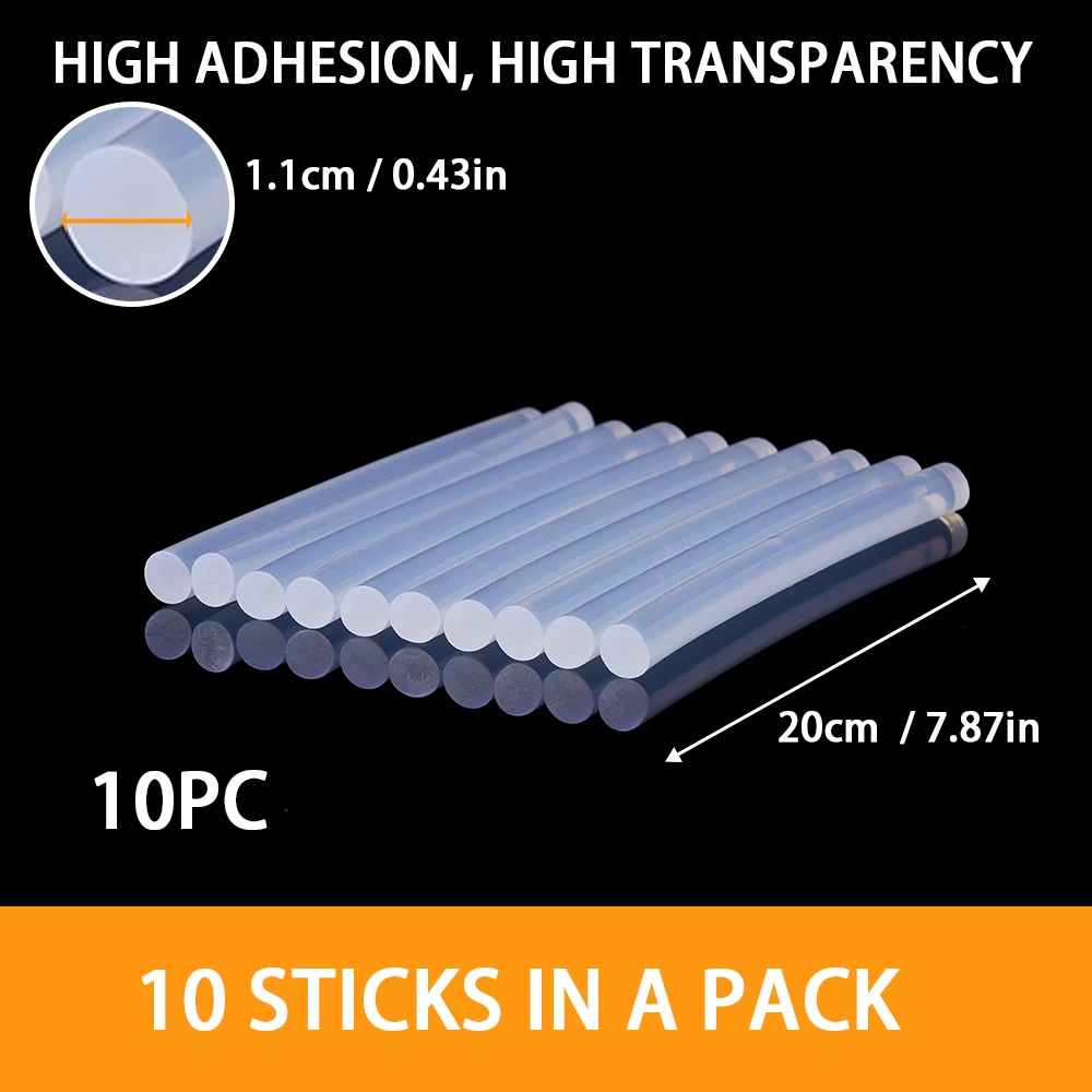 10Pcs 7/11mmx200mm Transparent Hot Melt Glue Sticks For Heat Pistol Gun Electric Glue Gun Craft Repair General Adhesive DIY Tool