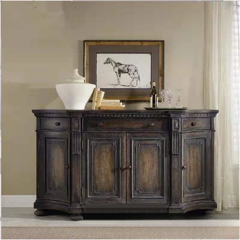 French retro old oak solid wood porch cabinet, storage American neoclassical dining side cabinet