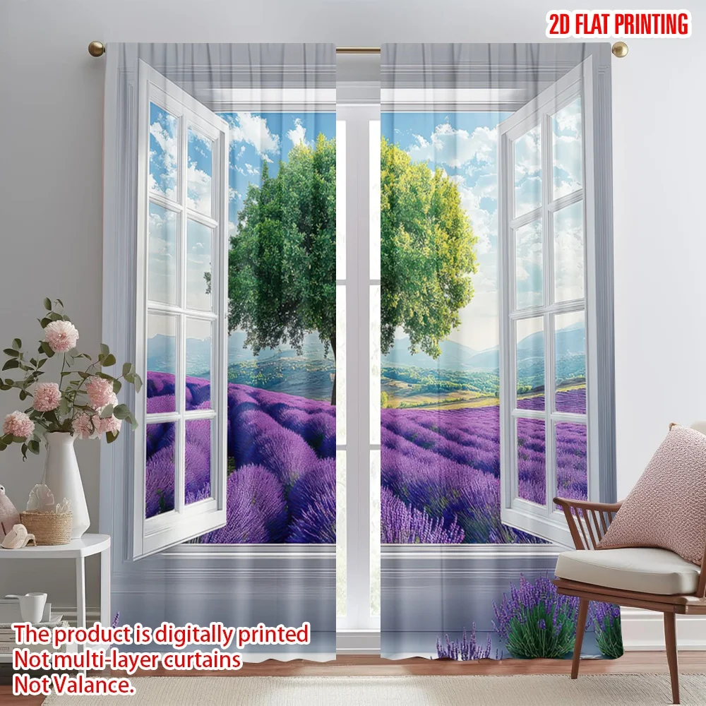 

2D flat printing 2pcs Curtains Lavender Field View(1) Digital Printed Polyester Drapes Festive Wall Decor Perfect for Parties